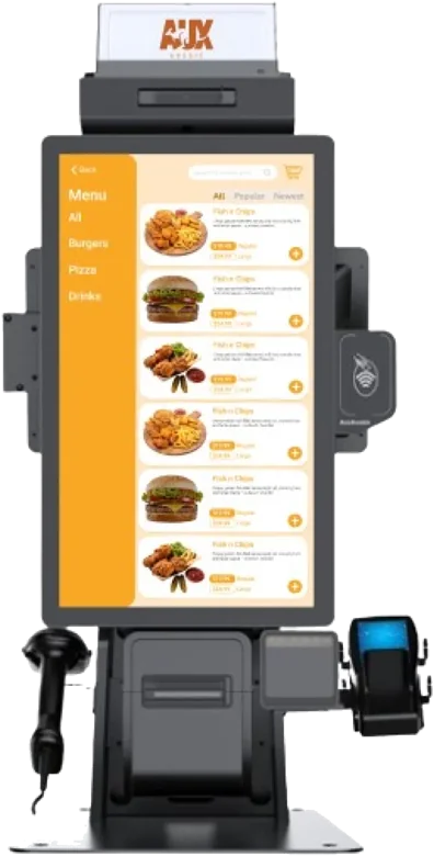 Aux Twin dual-purpose AI kiosk and POS